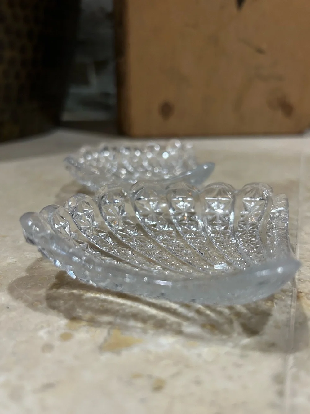 2 Antique EAPG Windsor Glass Shell Shaped Butter Pat Dishes